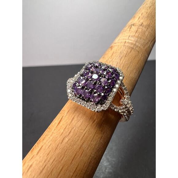 Purple and white CZ rose gold over sterling silver ring size 9 - Picture 4 of 11